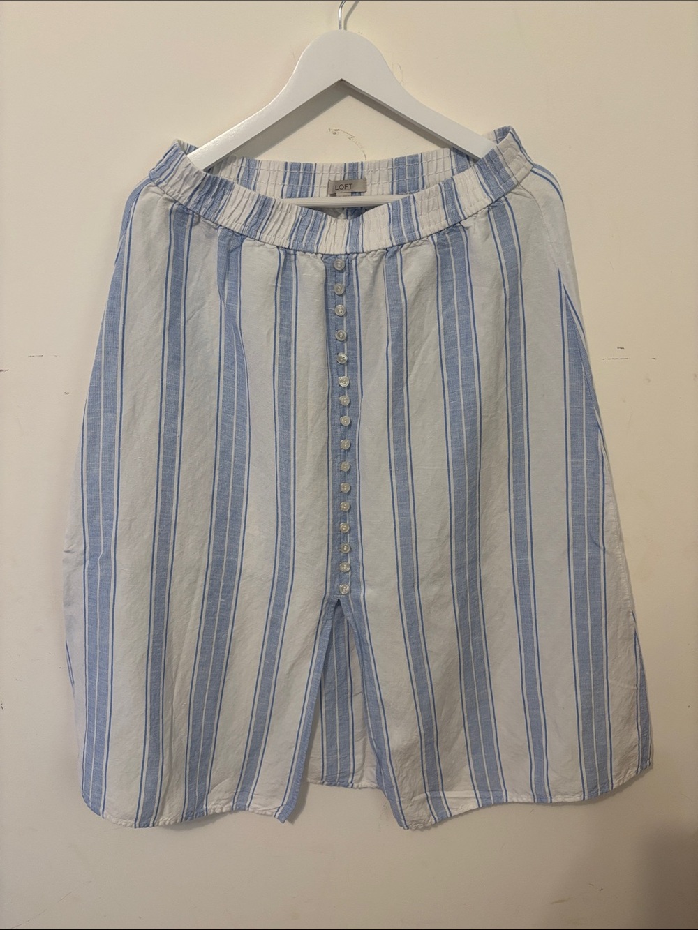 LOFT Blue and White Vertical Stripe Button-Front Skirt